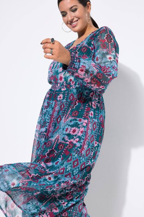 Midikleid, A-Line, doppellagig, floraler Print, Saumvolant