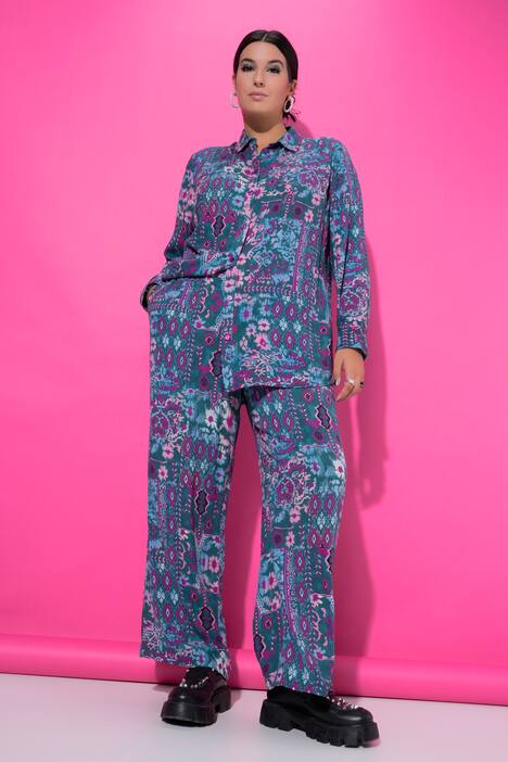 Pantalon coupe Wide Legs, tissu crêpe et imprimé à fleurs