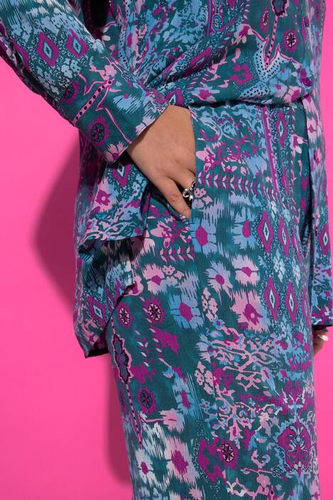 Pantalon coupe Wide Legs, tissu crêpe et imprimé à fleurs
