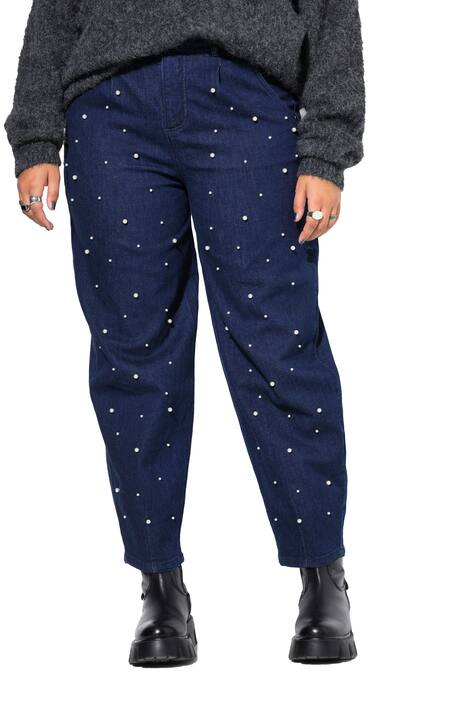 Balónové džíny, široké balónové nohavice, vysoký pas, ozdobné perly