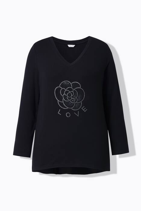 Longshirt, A-lijn, glitterbloemen, lange mouwen