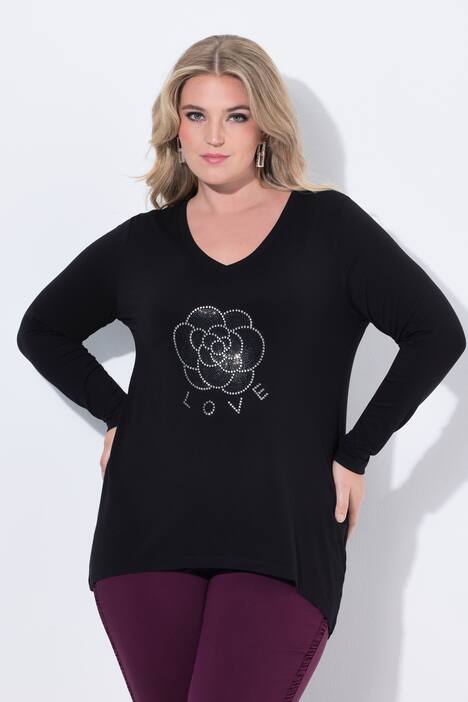 Longshirt, A-lijn, glitterbloemen, lange mouwen