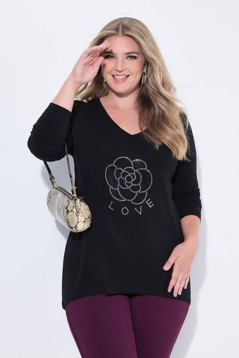 Longshirt, A-lijn, glitterbloemen, lange mouwen