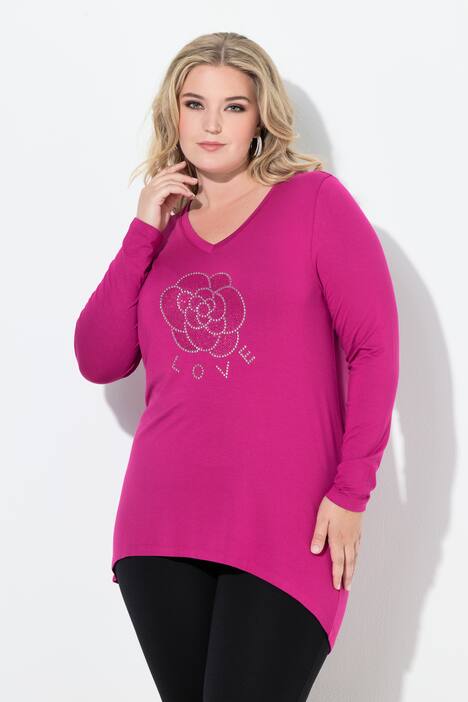 Longshirt, A-lijn, glitterbloemen, lange mouwen