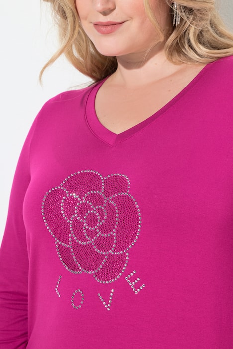 Longshirt, A-lijn, glitterbloemen, lange mouwen