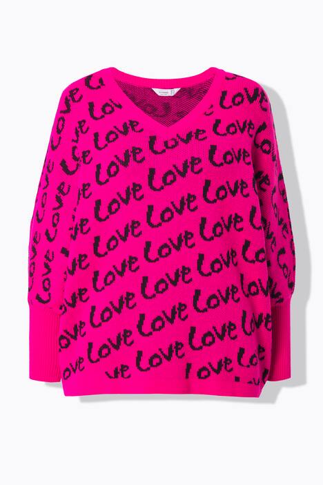 Neule, ponchomalli, LOVE-tekstit