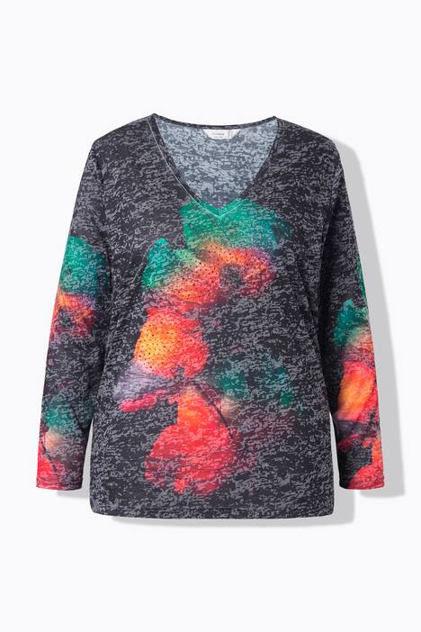 Maglia con fiori, brillantini e maniche lunghe