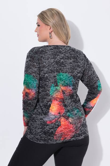 Maglia con fiori, brillantini e maniche lunghe