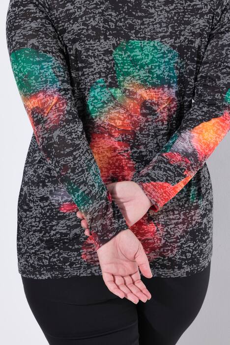 Maglia con fiori, brillantini e maniche lunghe