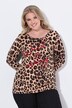 T-skjorte, normal passform, leopard, bokstaver, 3/4 ermer