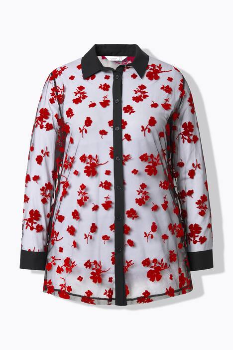 Bluse i regular fit, let gennemsigtig, flocktryk