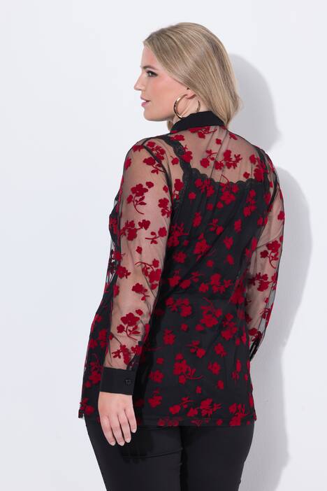 Bluse i regular fit, let gennemsigtig, flocktryk