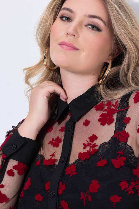 Bluse i regular fit, let gennemsigtig, flocktryk