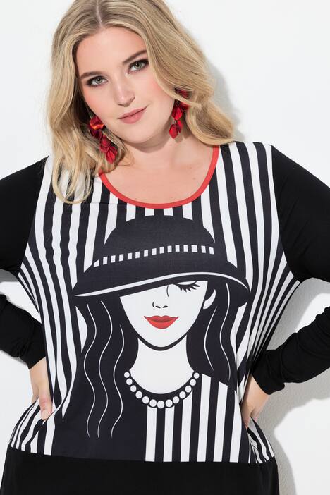 Langærmet T-shirt i A-facon, med kvindemotiv