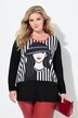 Maglia dal taglio svasato con immagine femminile e maniche lunghe