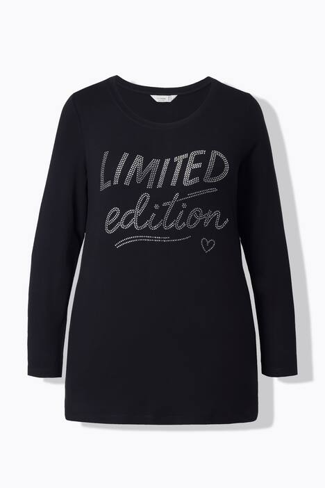 Maglia dal taglio svasato con scritta glitterata e maniche lunghe