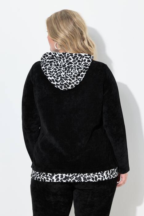 Hettegenser, fleecegenser, leopard-detaljer