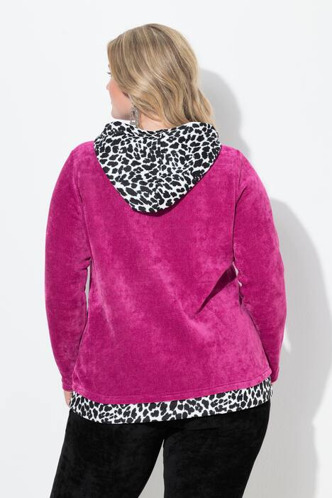 Hettegenser, fleecegenser, leopard-detaljer