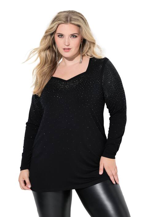 Tričko, dlouhé rukávy, A střih, přechod z třpytivých kamínků