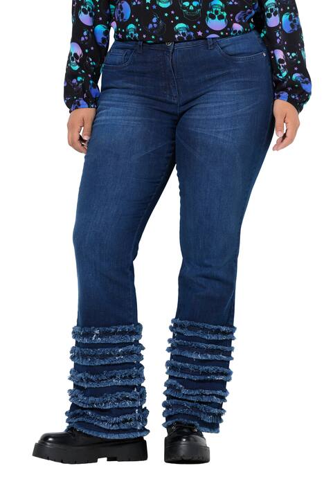 Bootcut džíny Lea, třásňové okaje na lemu, 5 kapes