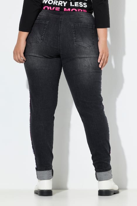 Lea mom-jeans, sidestriber med wording, 5-pocket