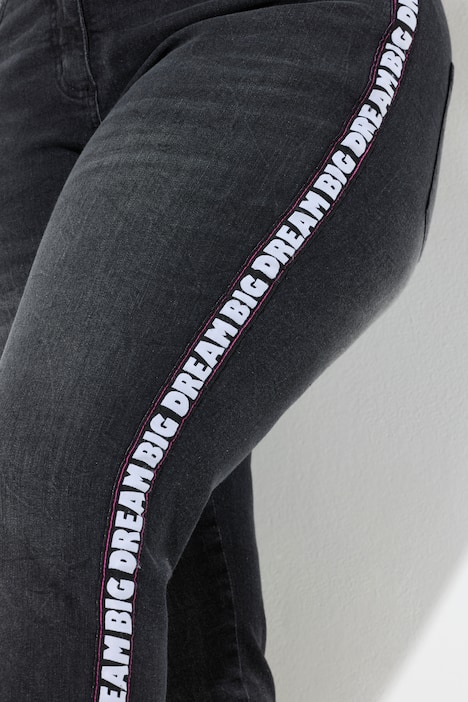 Lea mom-jeans, sidestriber med wording, 5-pocket
