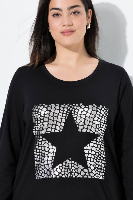 T-shirt coupe évasée, manches longues et étoile métallique