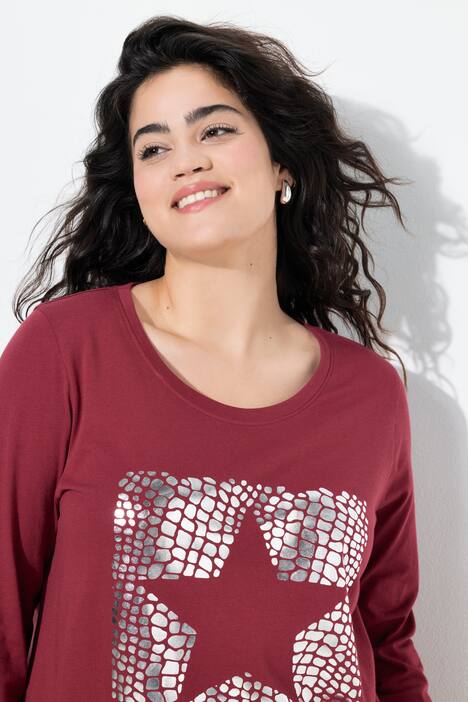 T-shirt, A-lijn, metallic ster, lange mouwen