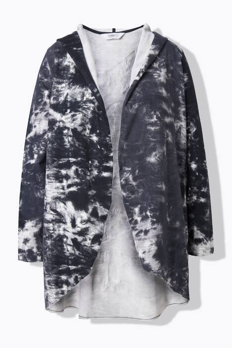 Giacca di felpa aperta con stile batik e HAPPY sul retro