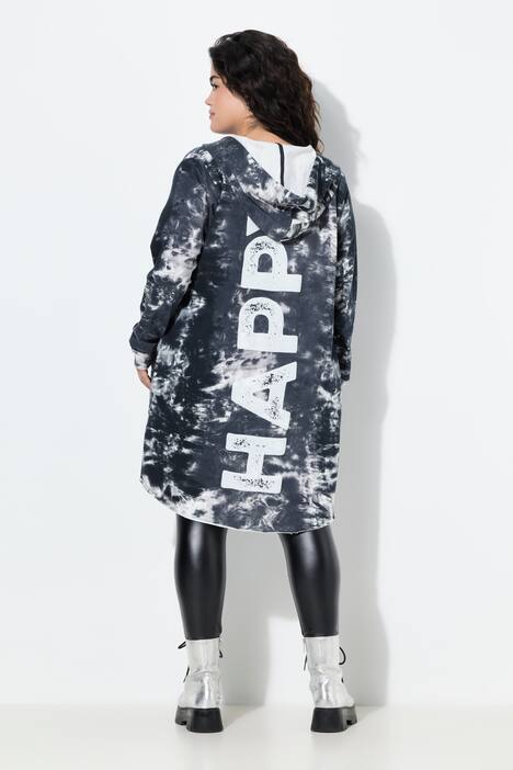 Giacca di felpa aperta con stile batik e HAPPY sul retro
