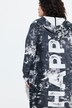 Giacca di felpa aperta con stile batik e HAPPY sul retro