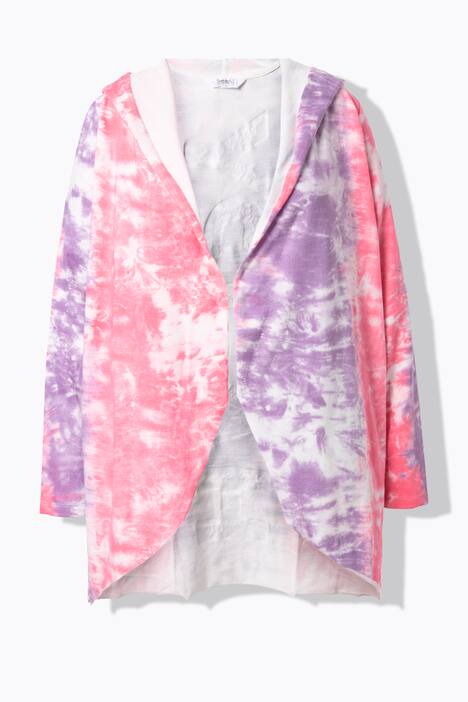Giacca di felpa aperta con stile batik e HAPPY sul retro