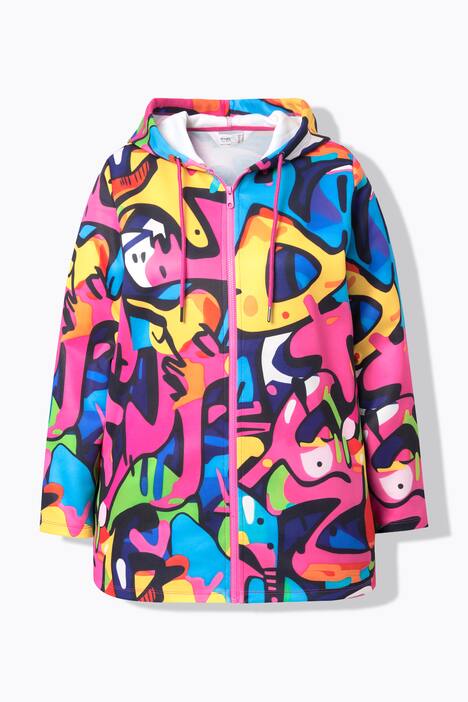Hoodie-jakke i sweat, allover-print, med hætte
