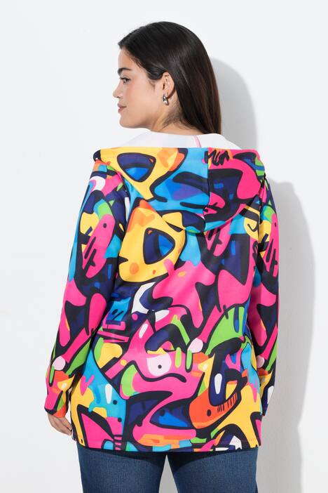 Hoodie-jakke i sweat, allover-print, med hætte