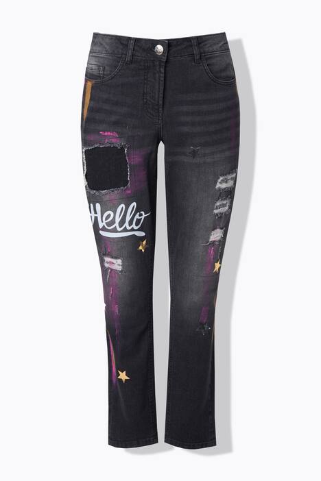 Slim jeans Irma, smalt ben, fargepatches, 5-lommer