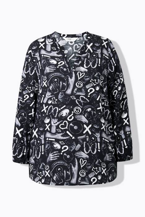 Blusa, forma en A, estampado por toda la prenda, manga larga