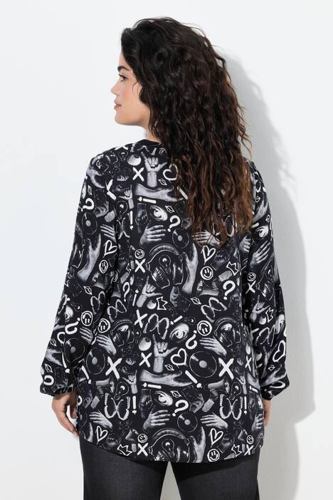 Blusa, forma en A, estampado por toda la prenda, manga larga