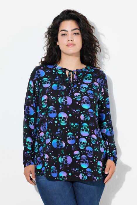 Bluse, A-linje, hodeskaller, lange ermer