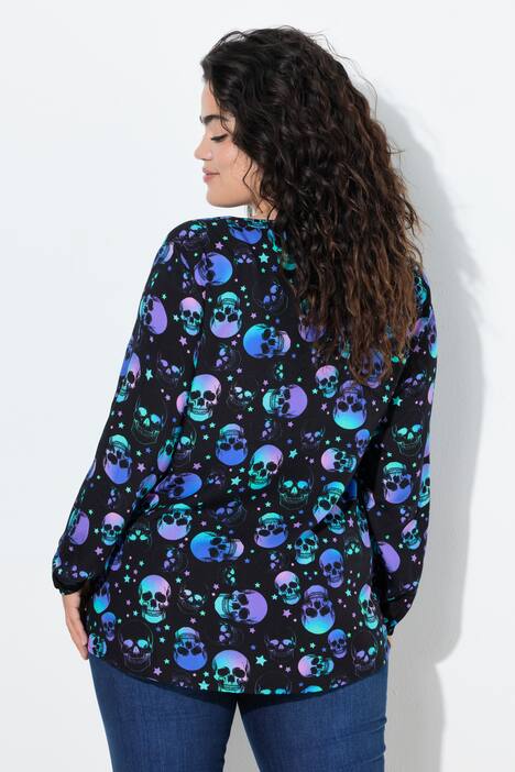 Bluse, A-linje, hodeskaller, lange ermer