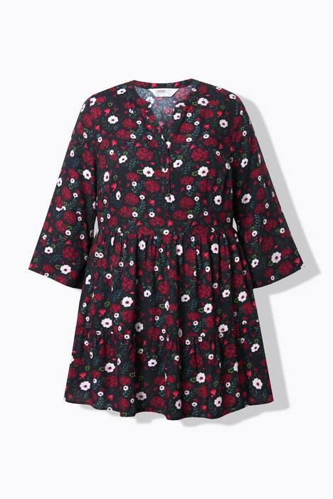 Bluse i A-snit, blomster, 3/4-ærme og flæser