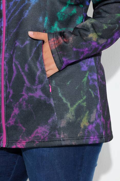 Giacca in maglia e pile con colorata stampa allover