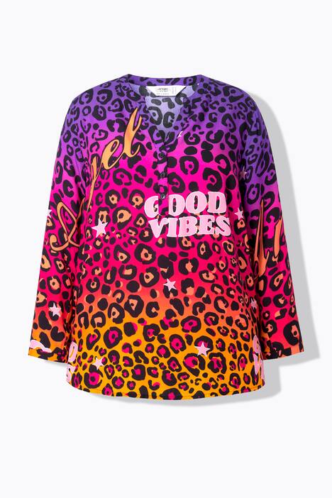 Bluse i A-snit, leopard- og farveforløb, tunikaudskæring