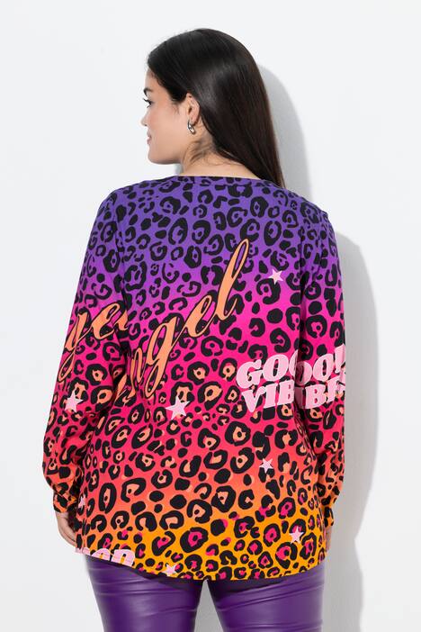 Bluse i A-snit, leopard- og farveforløb, tunikaudskæring