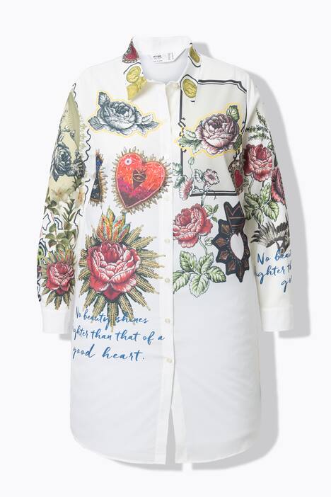 Skjortebluse i A-snit, print på skulder og ærmer