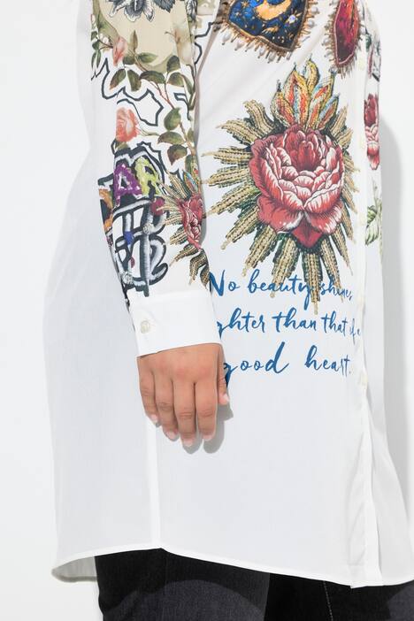 Skjortebluse i A-snit, print på skulder og ærmer