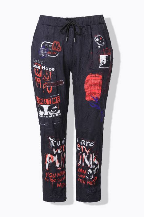 Pantalón, ajuste holgado, jogging, efecto plisado, estampado completo