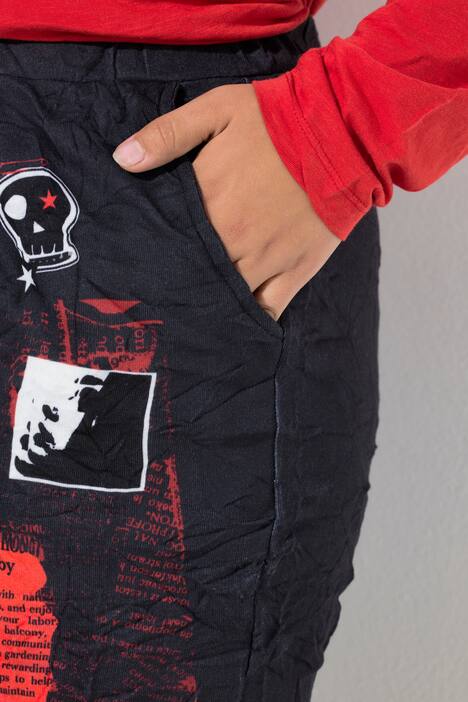 Pantalón, ajuste holgado, jogging, efecto plisado, estampado completo