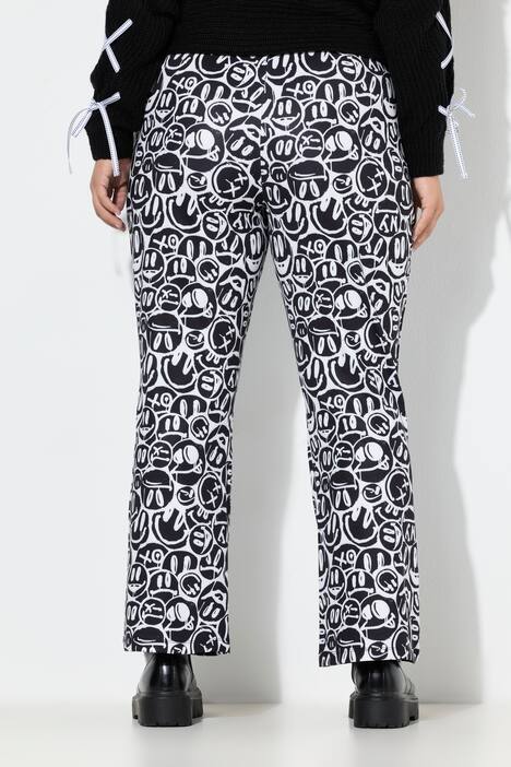 Pantaloni in jersey scuba con taglio scampanato e Smiley