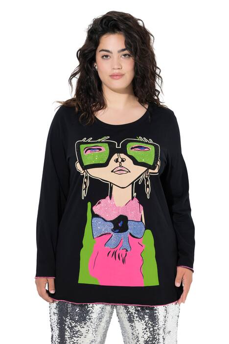 Tričko, maxi Lady motiv, třpytivé kamínky, neonové švy