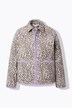 Quiltet jakke, oversized, leopard-mønster, farvet paspel, skjortekrae